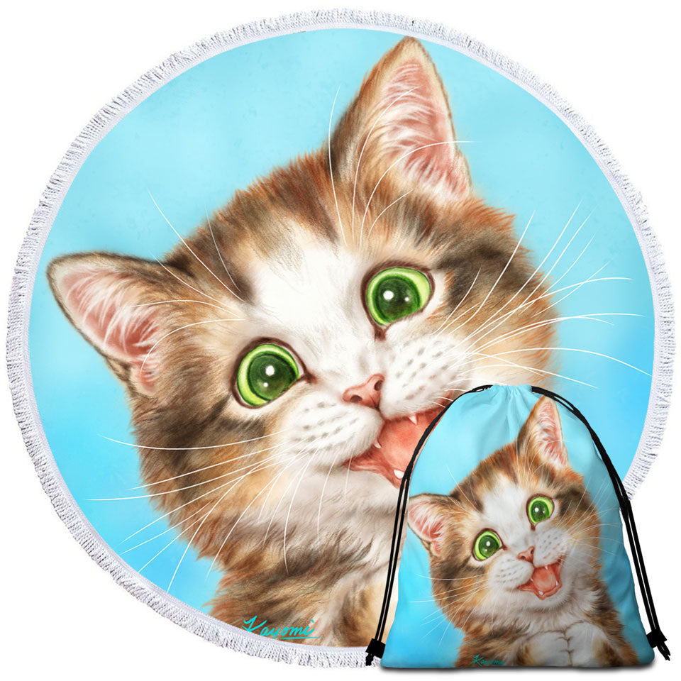 Cute Art Beach Towels for Kids Sweet Innocent Kitty Cat
