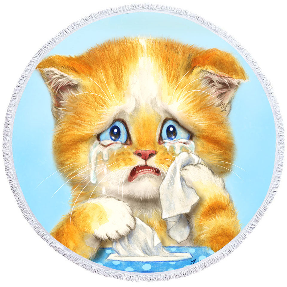 Cute Art Circle Beach Towel Crying Sweet Little Kitty Cat