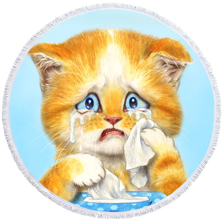 Cute Art Circle Beach Towel Crying Sweet Little Kitty Cat