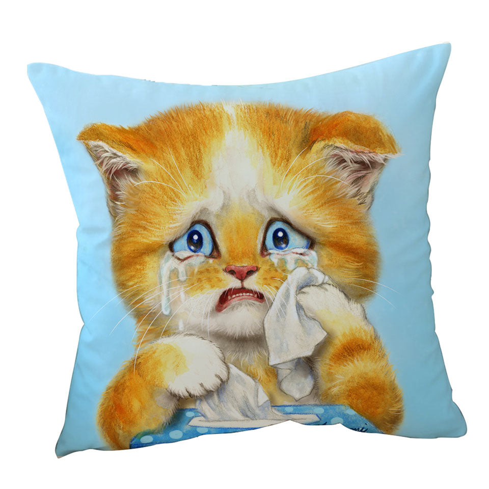 Cute Art Cushion Crying Sweet Little Kitty Cat