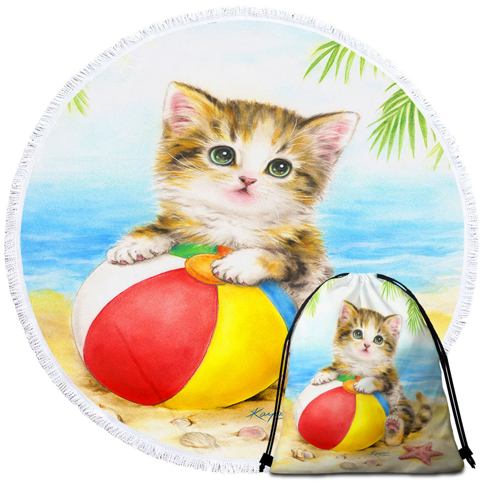 Cute Art Designs Beach Towels and Bags Set for Children Kitten Beach Time