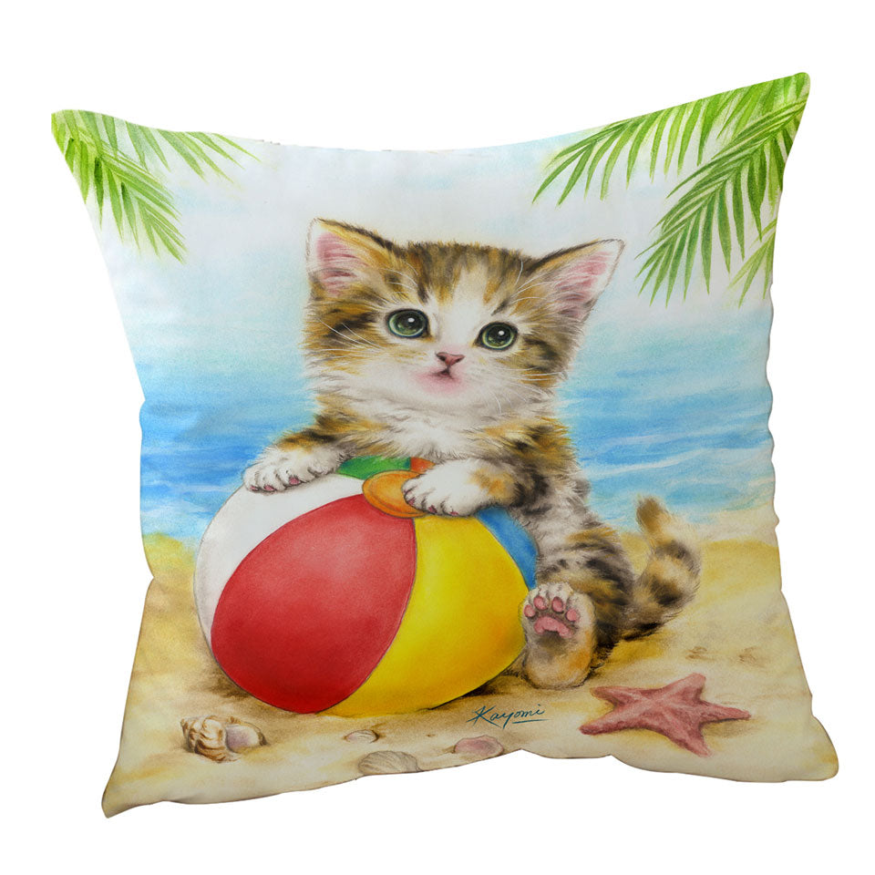 Cute Art Designs Decorative Cushions for Children Kitten Beach Time
