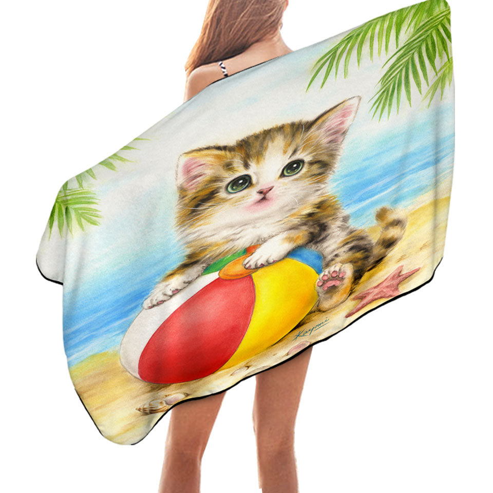 Cute Art Designs Swims Towel for Children Kitten Beach Time