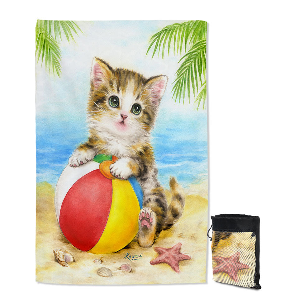 Cute Art Designs Travel Beach Towel for Children Kitten Beach Time