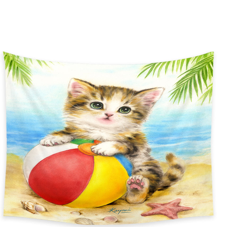 Cute Art Designs Wall Art Prints for Children Kitten Beach Time