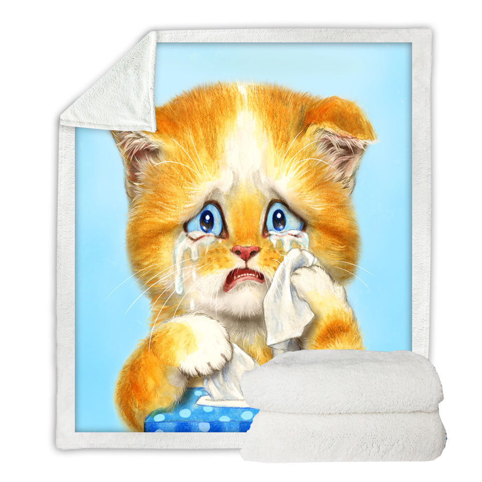 Cute Art Fleece Blankets Crying Sweet Little Kitty Cat