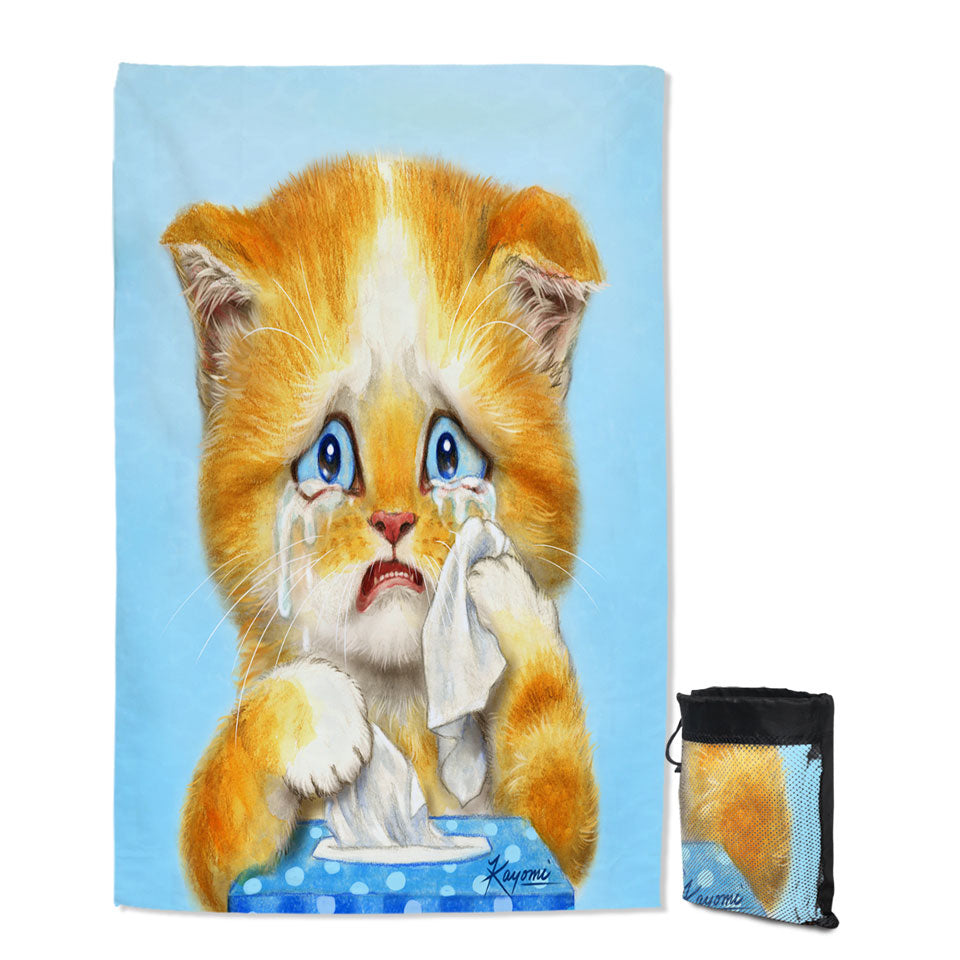 Cute Art Lightweight Beach Towel Crying Sweet Little Kitty Cat