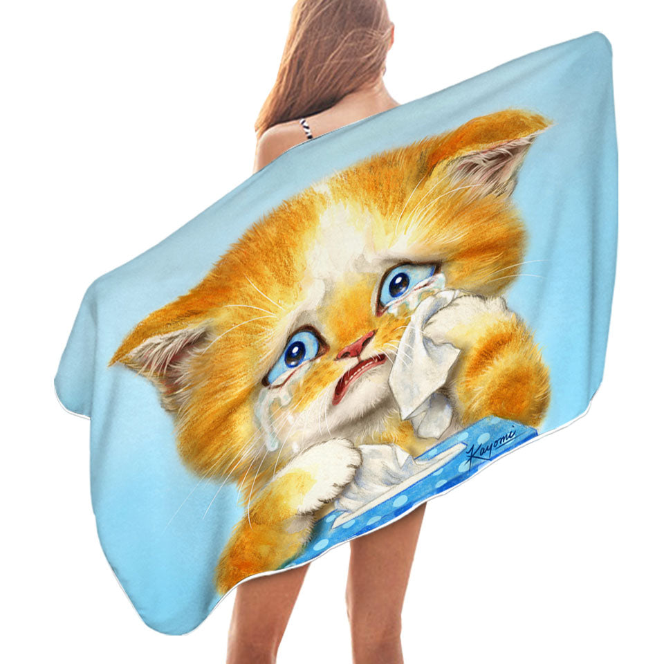 Cute Art Microfiber Beach Towel Crying Sweet Little Kitty Cat