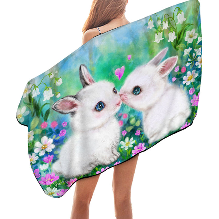 Cute Art Paintings Flower Garden Bunnies Beach Towels