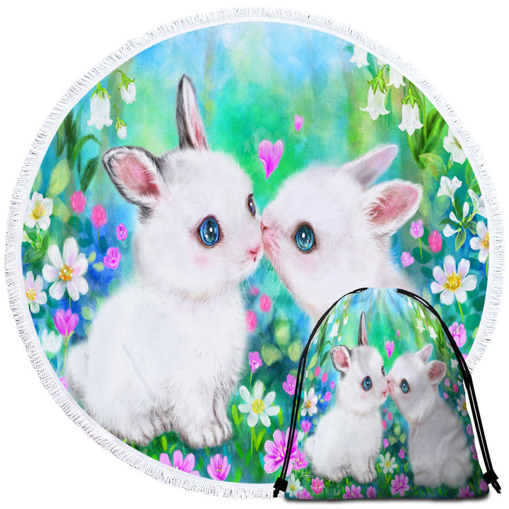 Cute Art Paintings Flower Garden Bunnies Nice Beach Towels