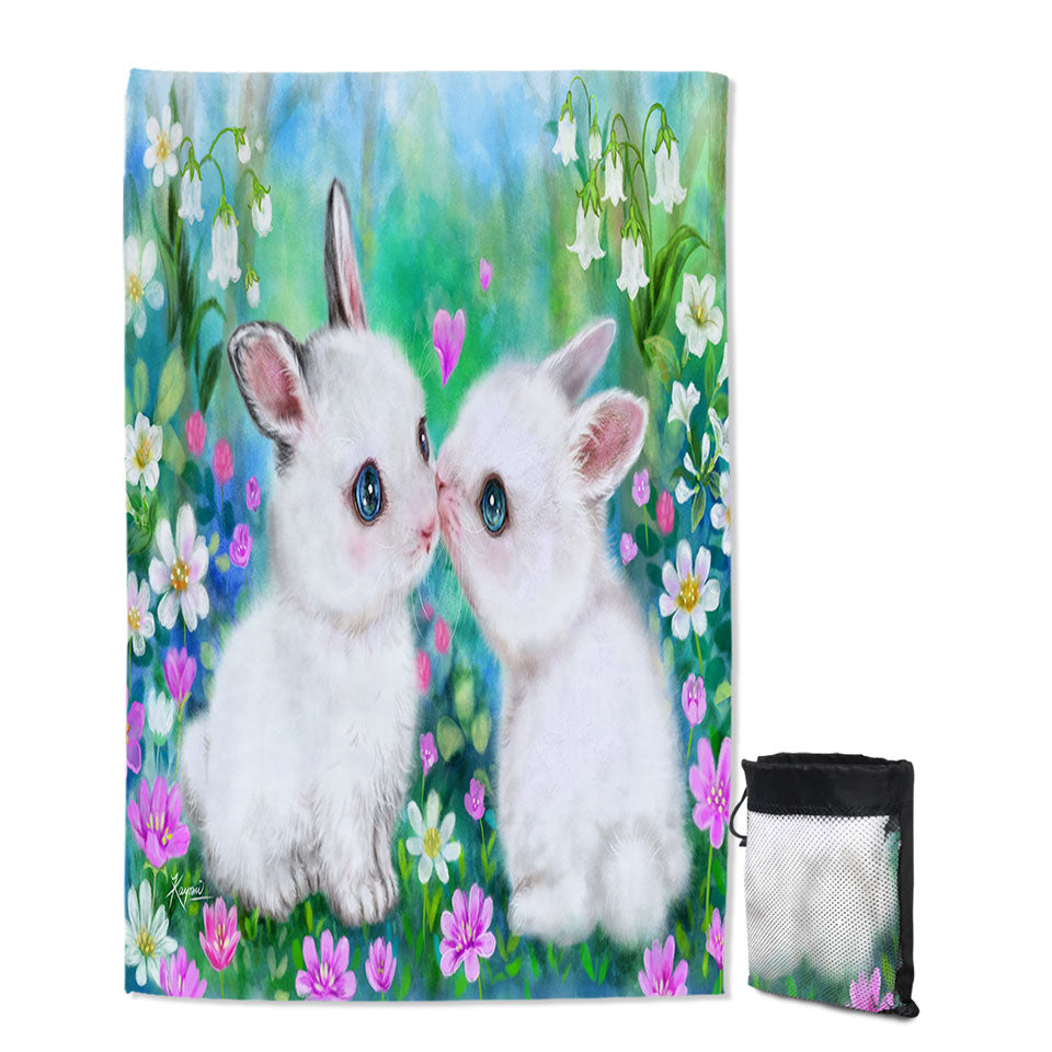 Cute Art Paintings Flower Garden Bunnies Quick Dry Beach Towel