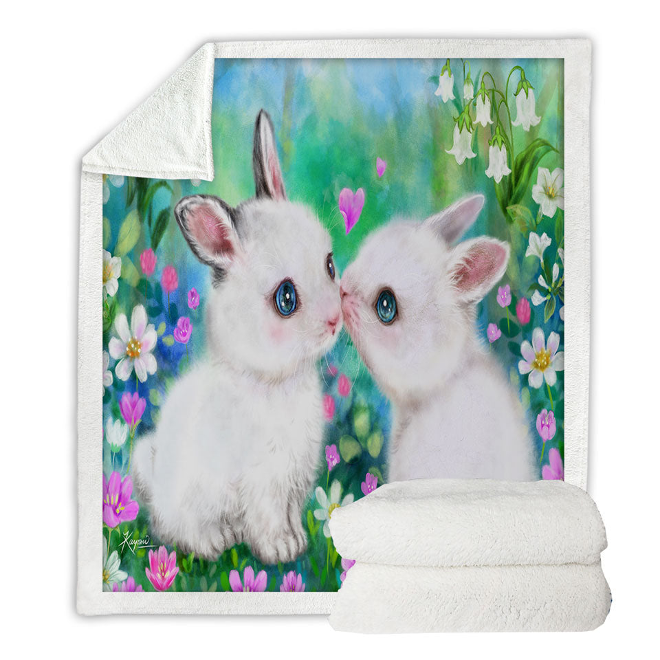Cute Art Paintings Flower Garden Bunnies Sherpa Blanket