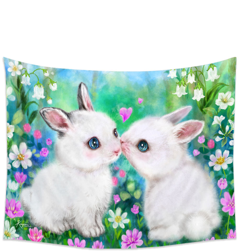 Cute Art Paintings Flower Garden Bunnies Tapestry