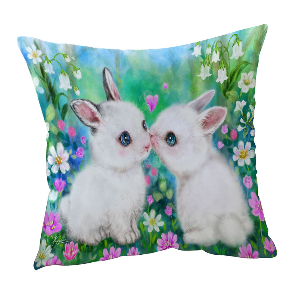 Cute Art Paintings Flower Garden Bunnies Throw Pillow