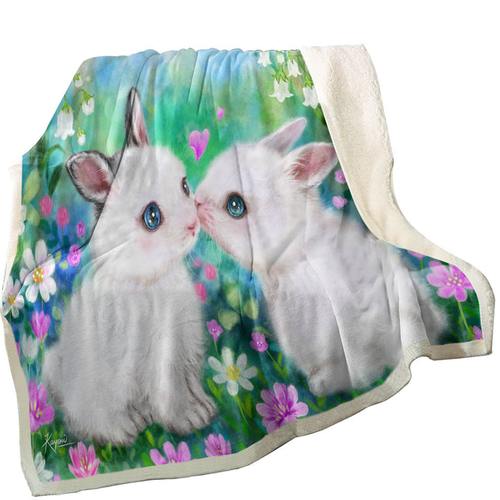 Cute Art Paintings Flower Garden Bunnies Throws