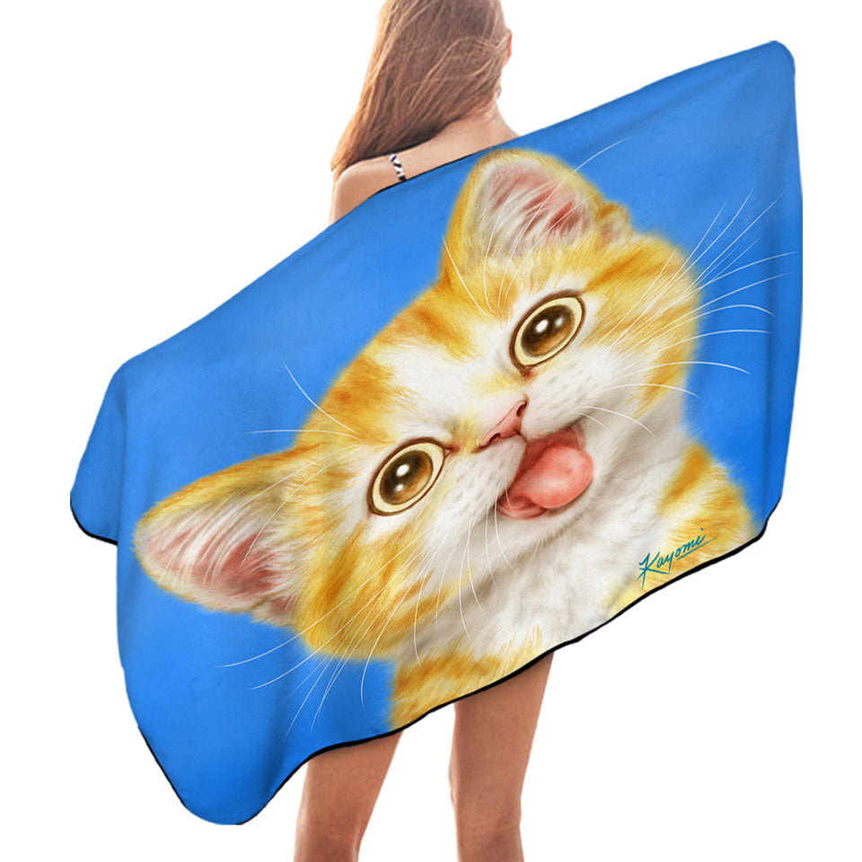 Cute Art Pool Towels for Kids Happy Kitty Cat