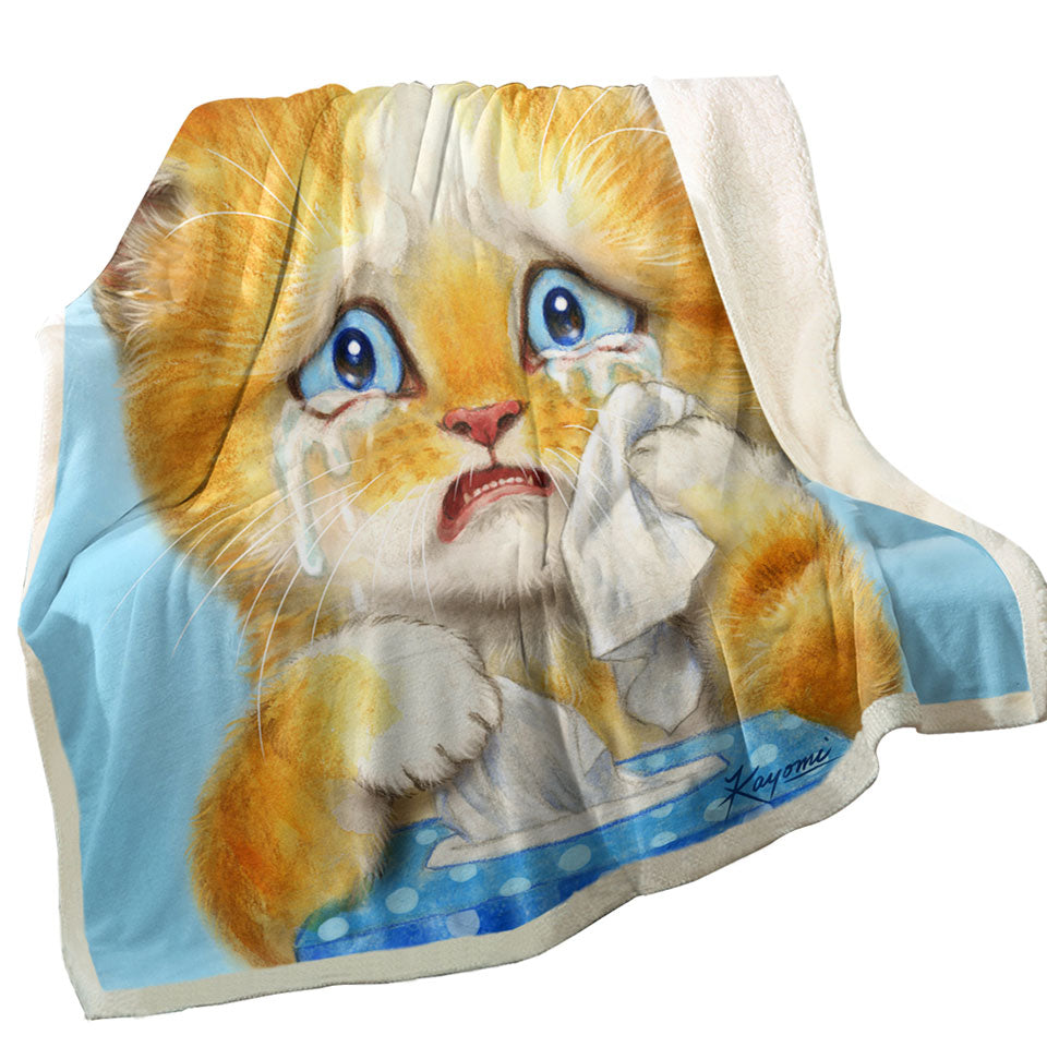 Cute Art Sherpa Blanket Crying Sweet Little Kitty Cat