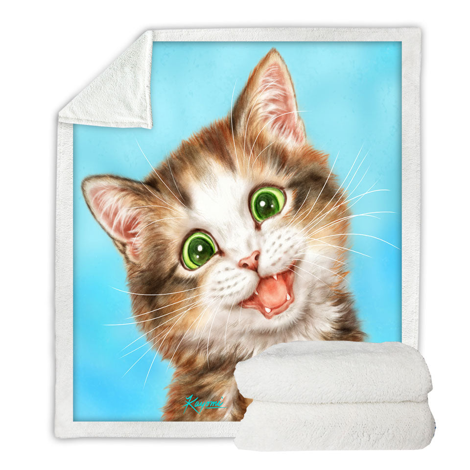 Cute Art Sherpa Blanket for Kids Sweet Innocent Kitty Cat