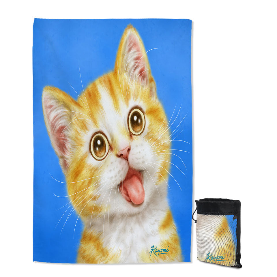 Cute Art Swimming Towels for Kids Happy Kitty Cat