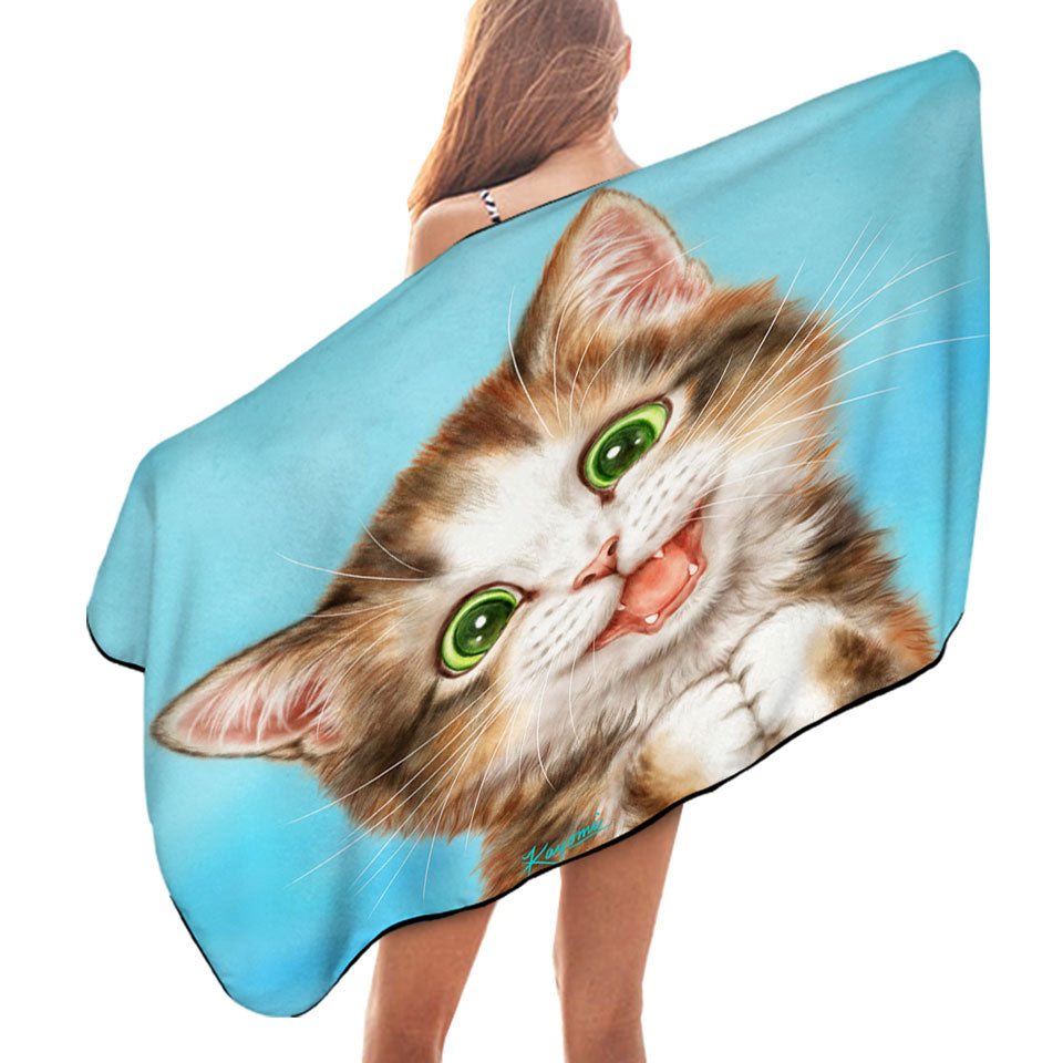 Cute Art Swims Towel for Kids Sweet Innocent Kitty Cat