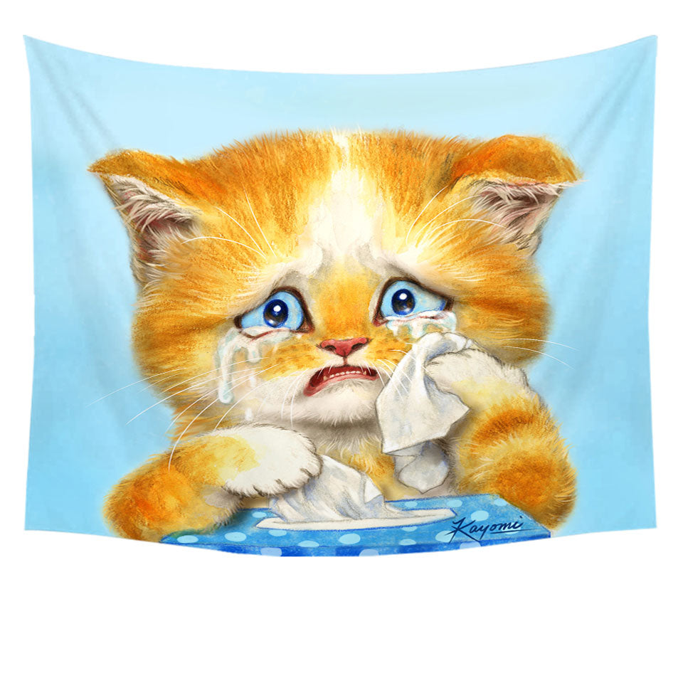 Cute Art Tapestry Crying Sweet Little Kitty Cat Decor