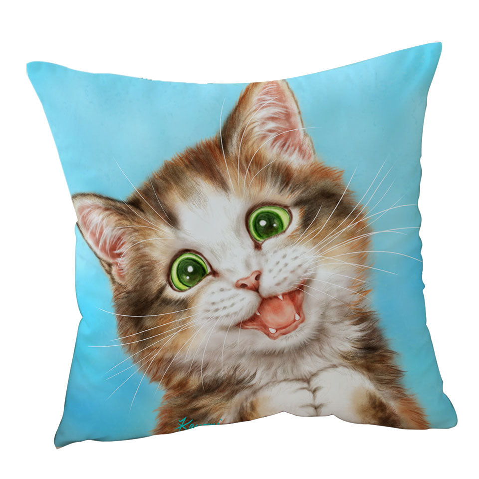 Cute Art Throw Pillows for Kids Sweet Innocent Kitty Cat