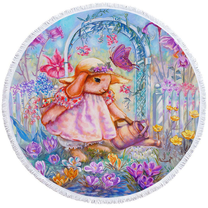 Cute Art for Kids Buttercup Bunny Round Beach Towel