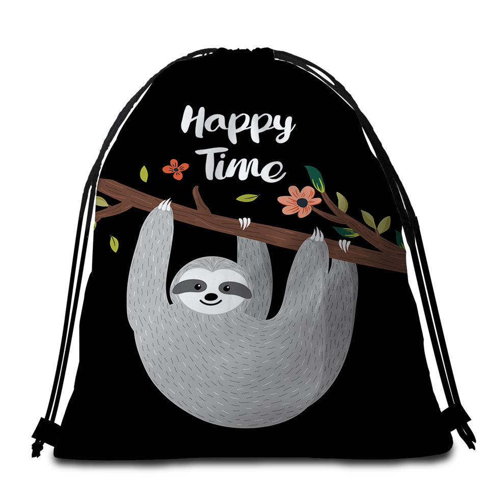 Cute Bags and Towels Happy Time Cute Sloth Beach Towel Bags