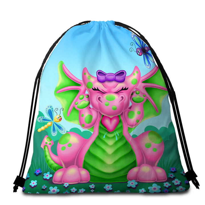 Cute Beach Bag for Towel Dragonflies vs Girl Pink Dragon