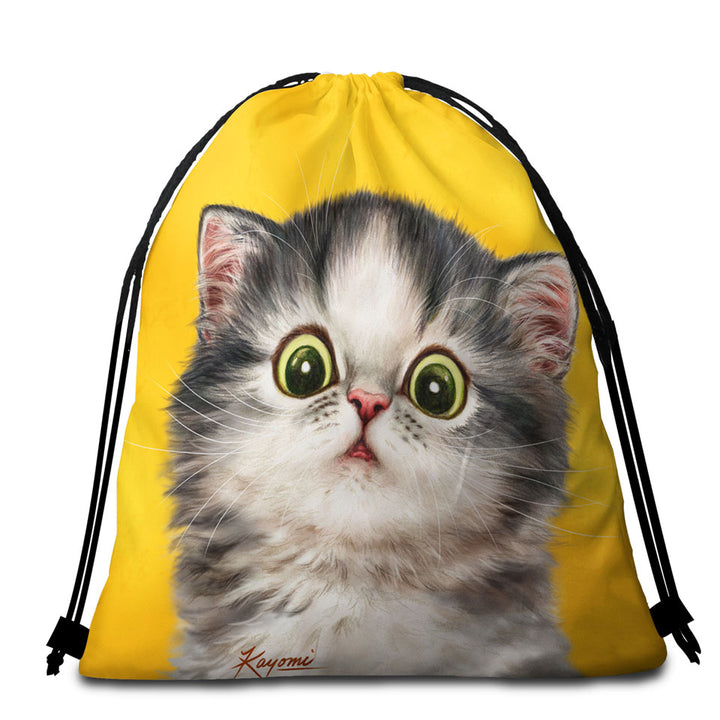 Cute Beach Bags and Towels Confused Kitty Cat over Yellow