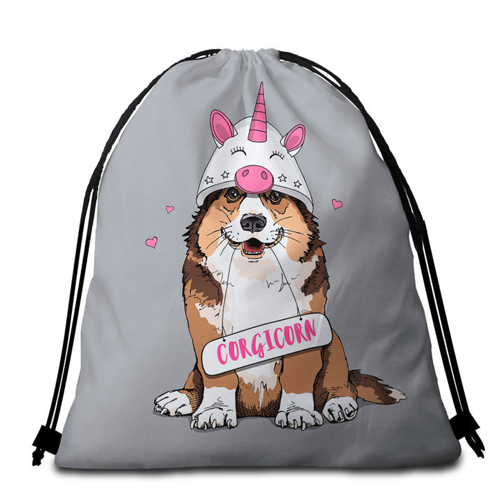 Cute Beach Bags and Towels Corgi Dog as A Unicorn Corgicorn
