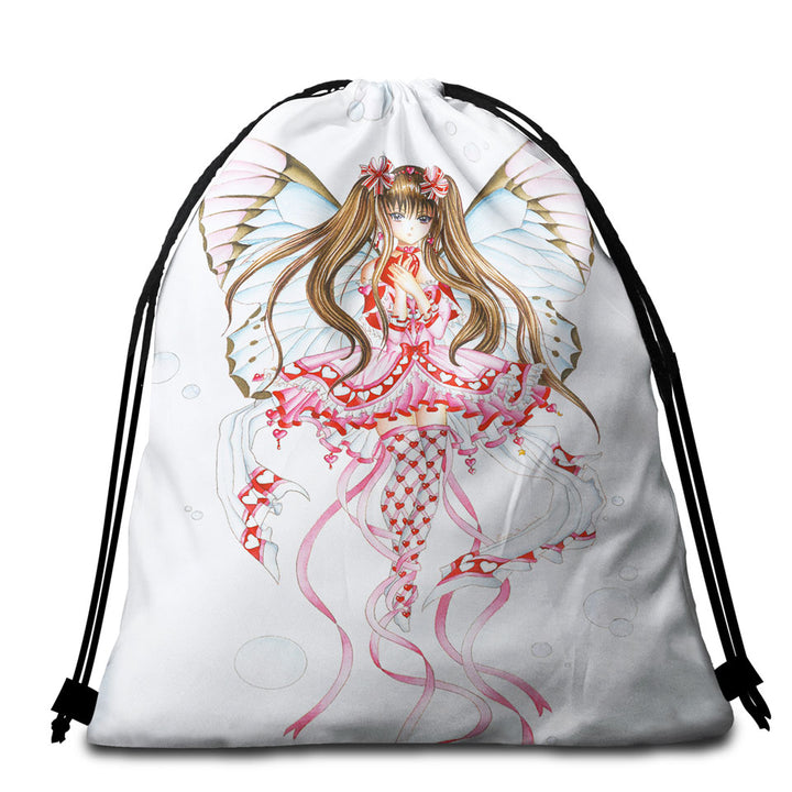 Cute Beach Bags and Towels Fantasy Art Pink Champagne Butterfly Girl