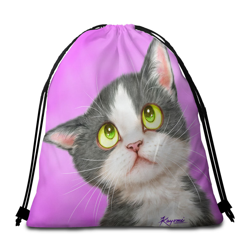 Cute Beach Bags for Towels Art for Kid Adorable Grey Kitten