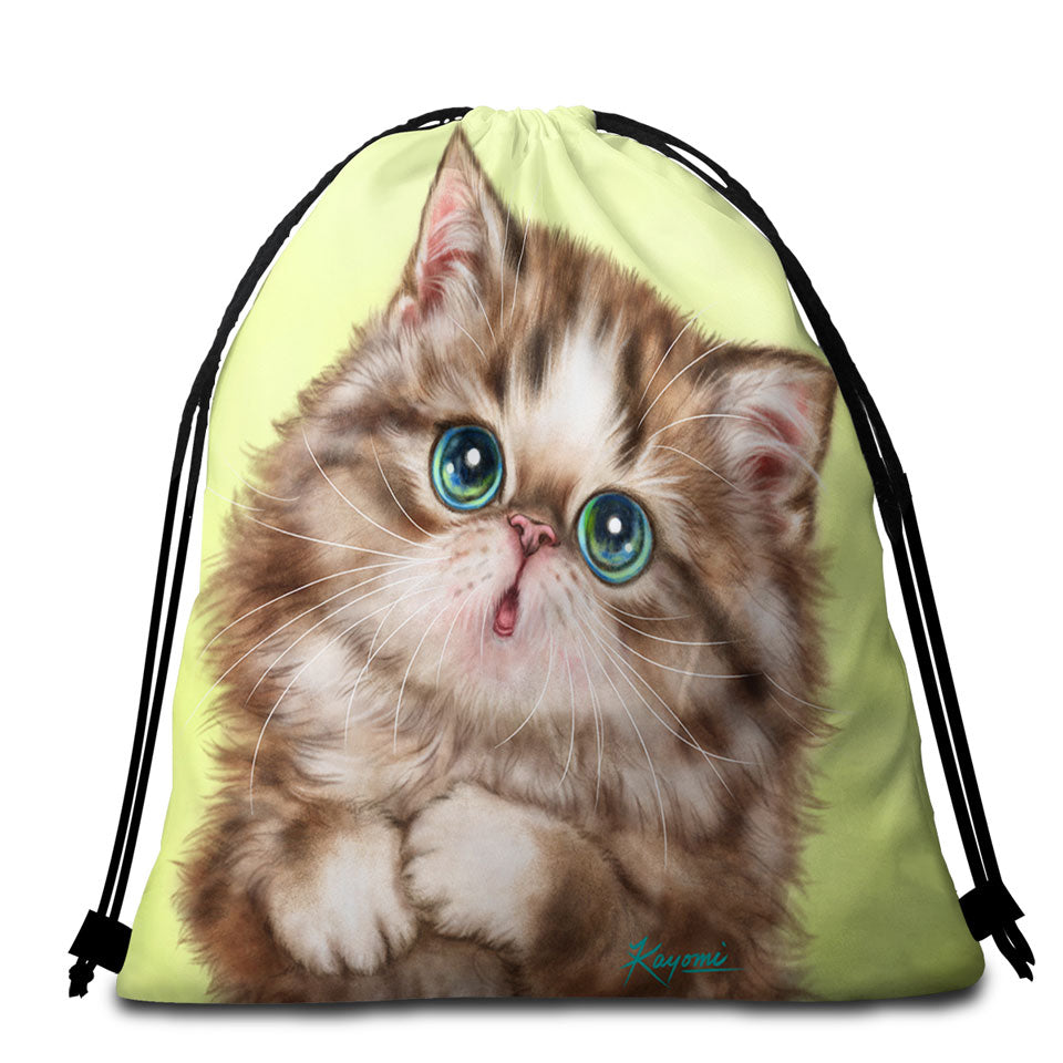 Cute Beach Towel Bags Kittens Drawings Brown Tabby Kitty Cat