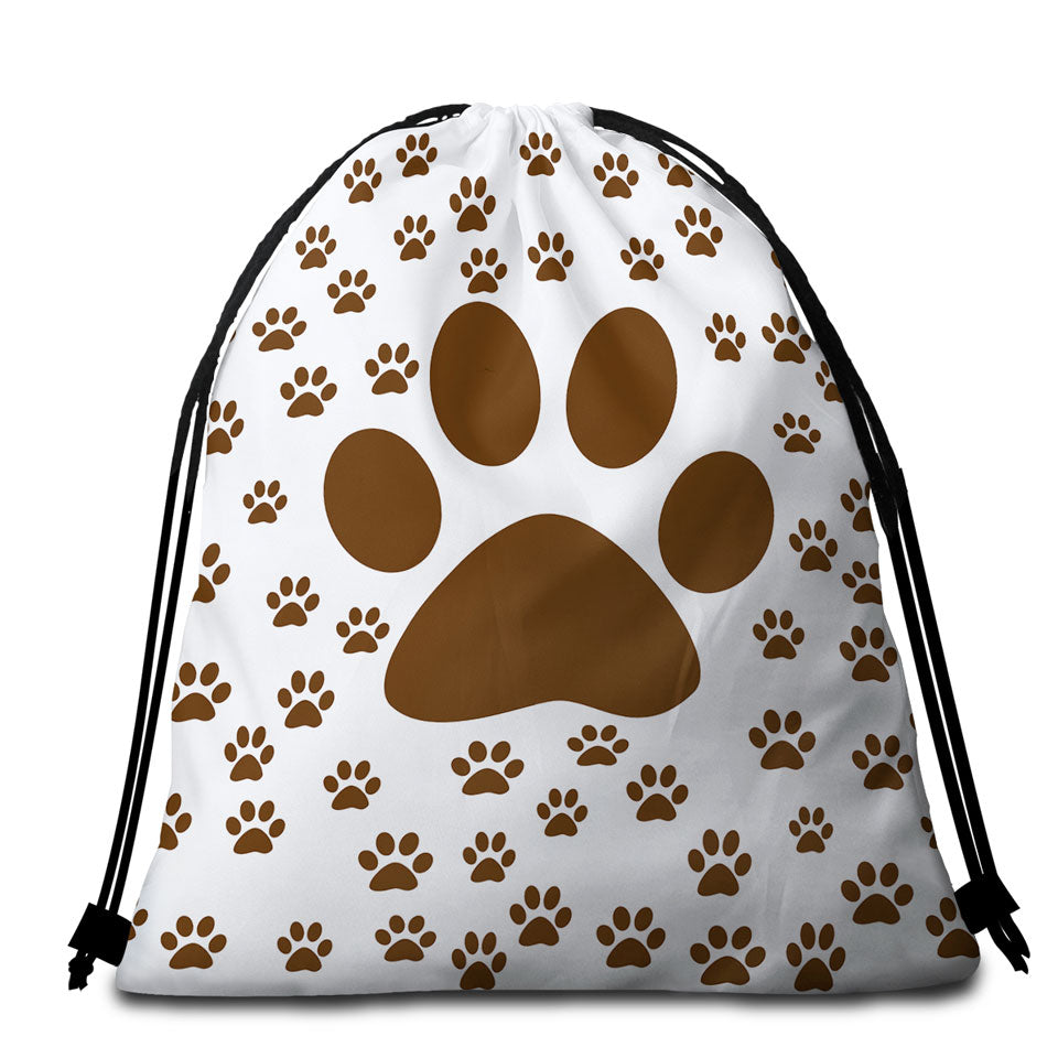 Cute Beach Towel Bags with Brown Dog Paw and Little Paw Pattern