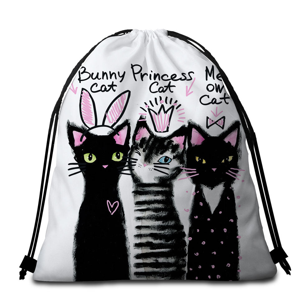 Cute Beach Towel Bags with Three Lovely Cats
