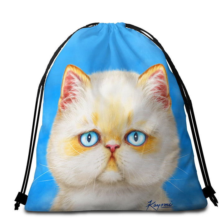 Cute Beach Towel Bags with White Ginger Serious Cat