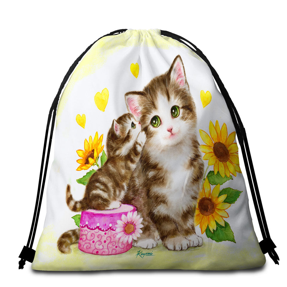 Cute Beach Towel Pack Sunflower Cats Mother and Daughter