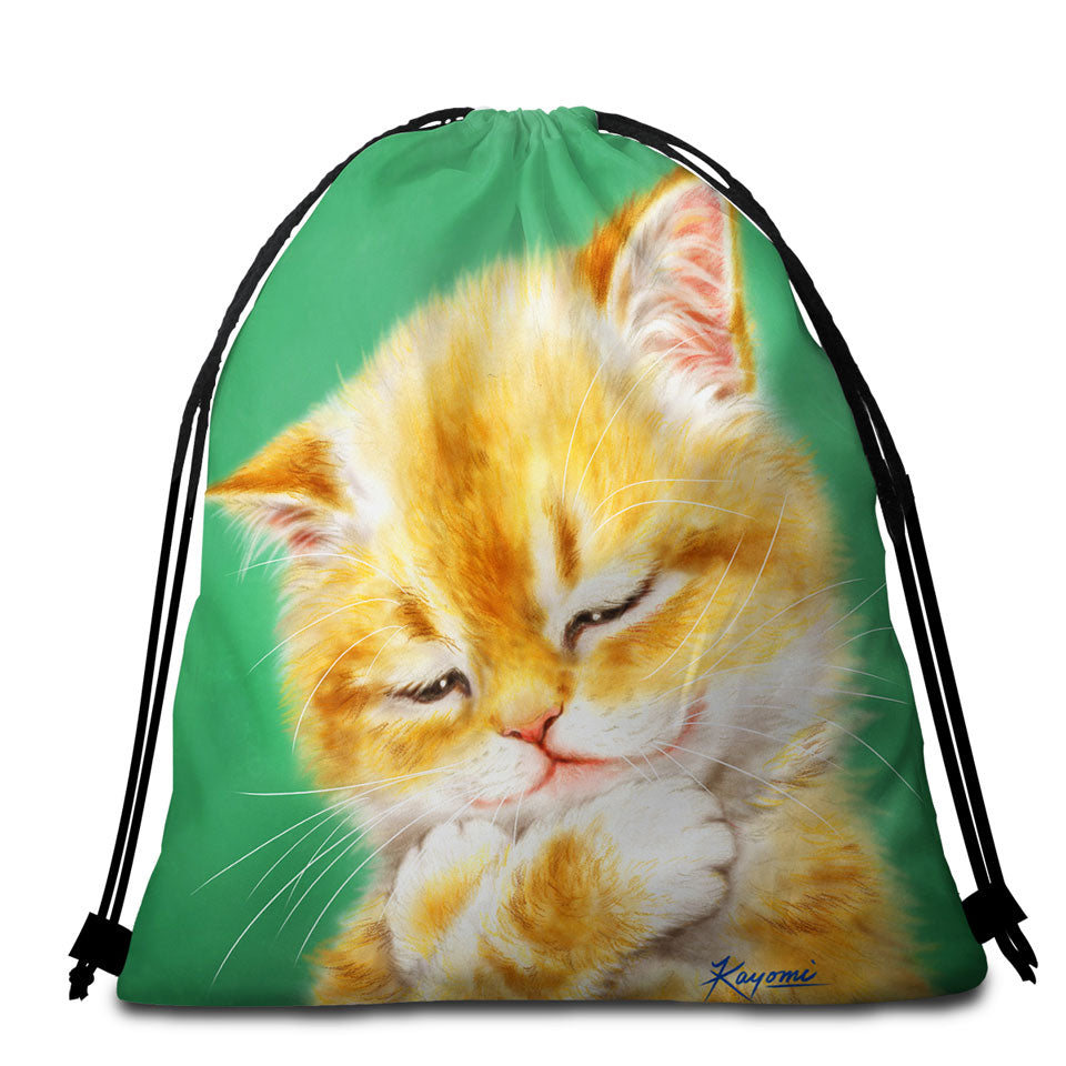 Cute Beach Towel Pack Tempting Ginger Cat Drawing