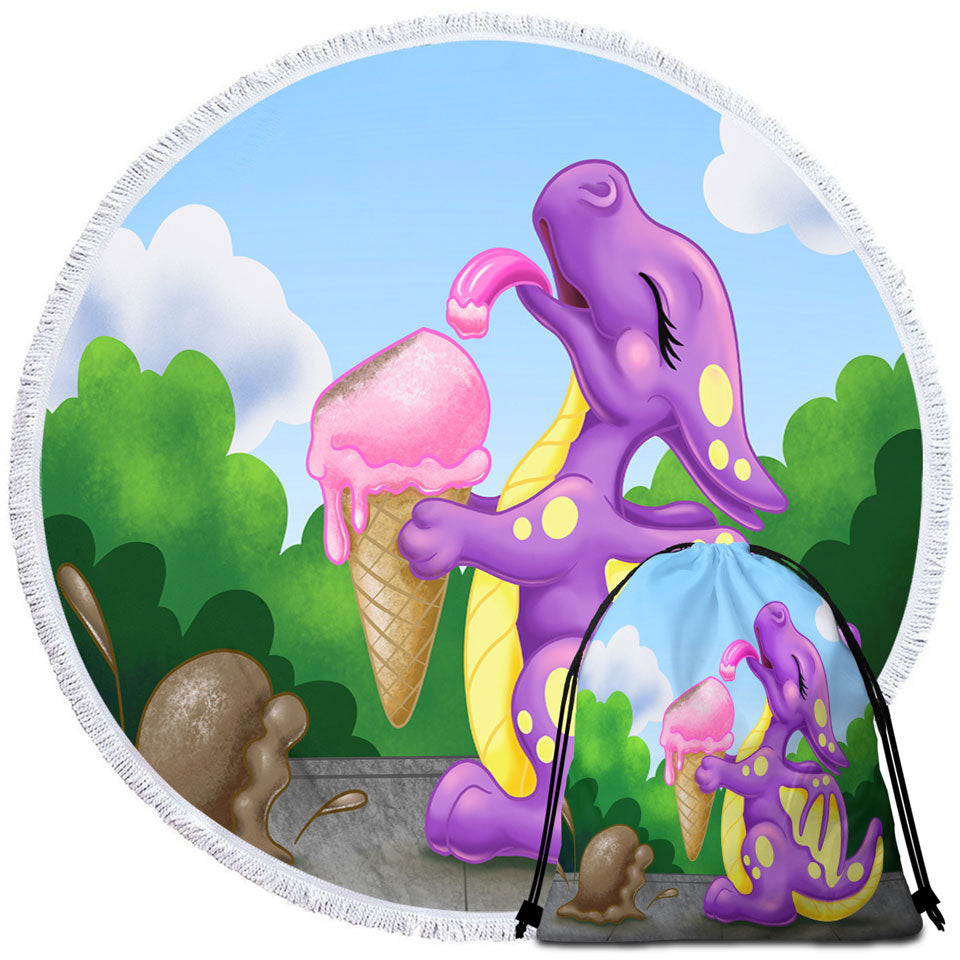 Cute Beach Towels Adorable Baby Dragon Licking Ice cream