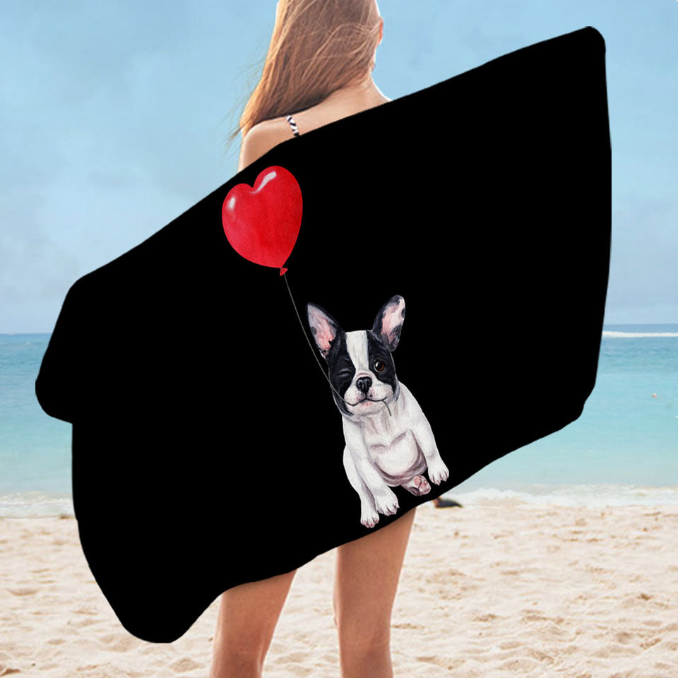 Cute Beach Towels Adorable Loving French Bulldog Puppy Towel