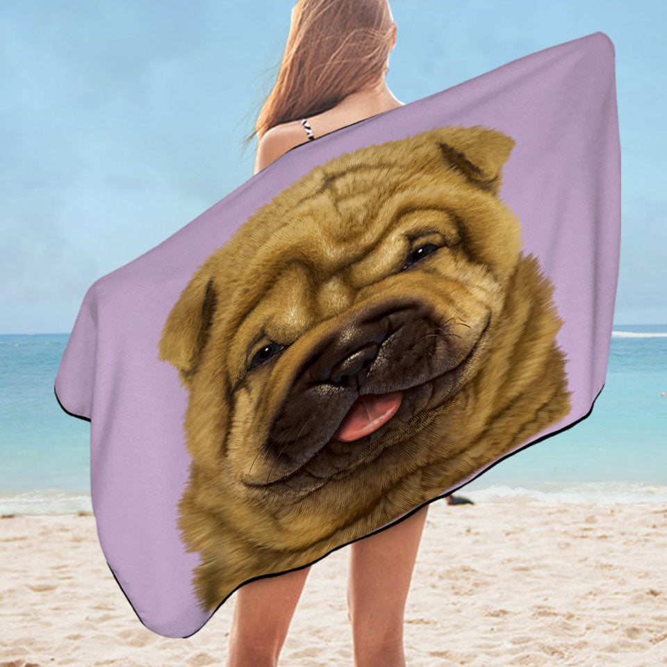 Cute Beach Towels Animal Art Shar Pei Puppy Dog Swims Towel