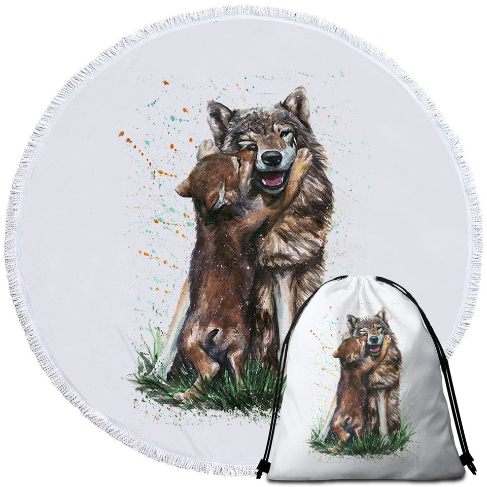 Cute Beach Towels Art Painting Momma Wolf and her Pup