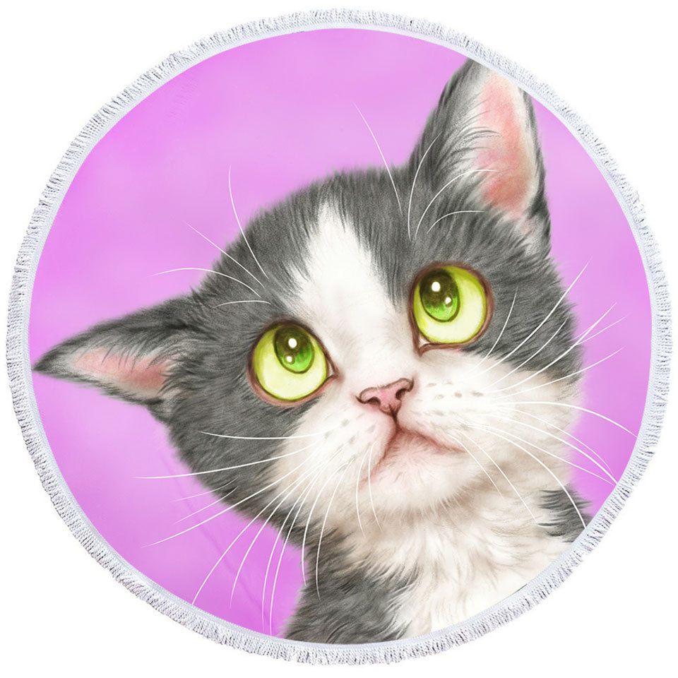 Cute Beach Towels Art for Kid Adorable Grey Kitten