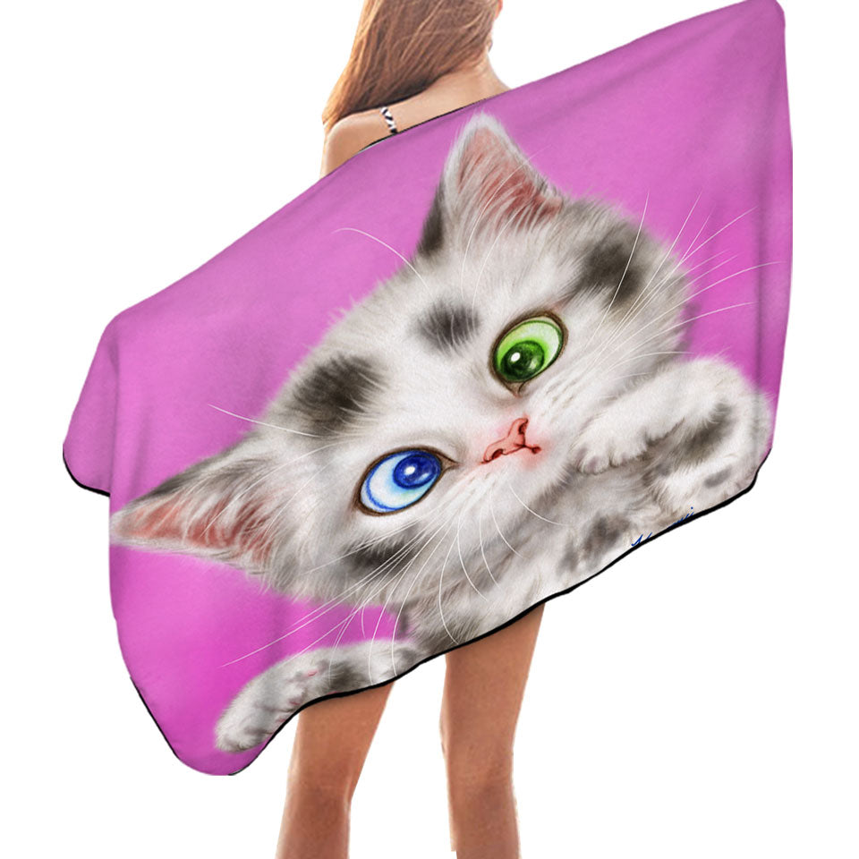 Cute Beach Towels Cats Art Spotted Tabby White Kitten
