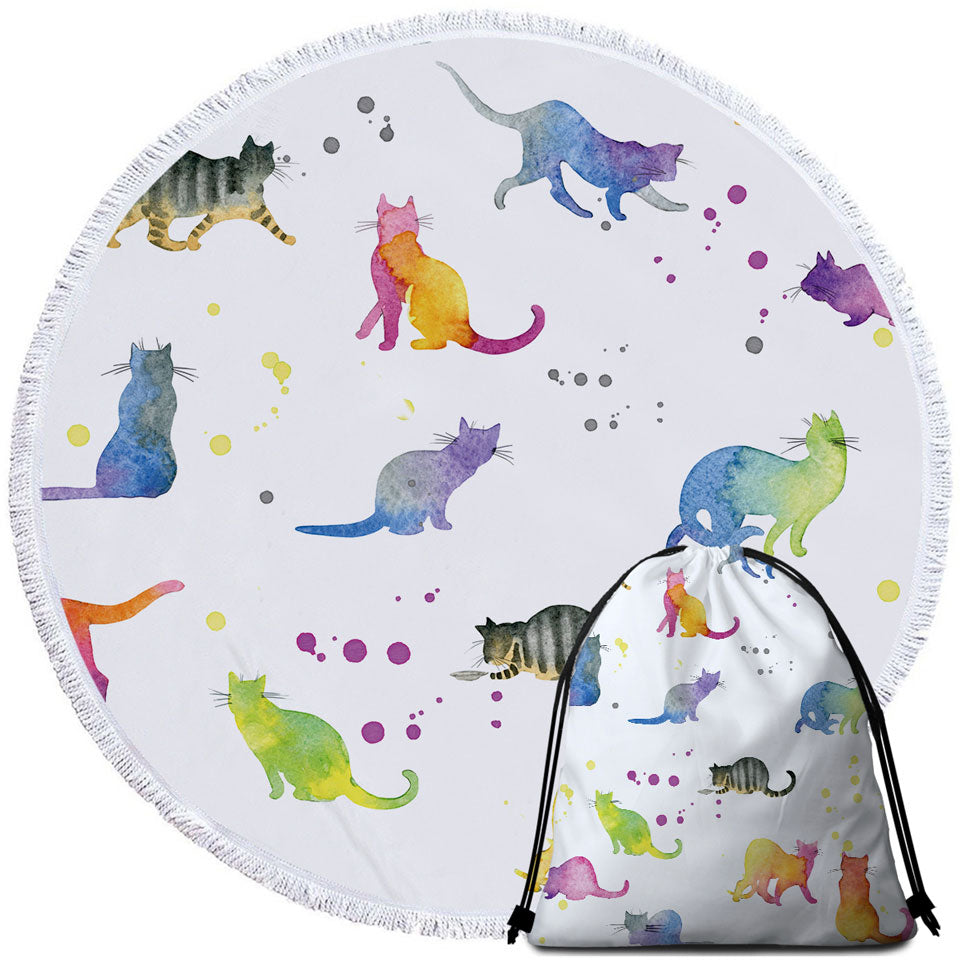 Cute Beach Towels Colorful Water Colored Cats