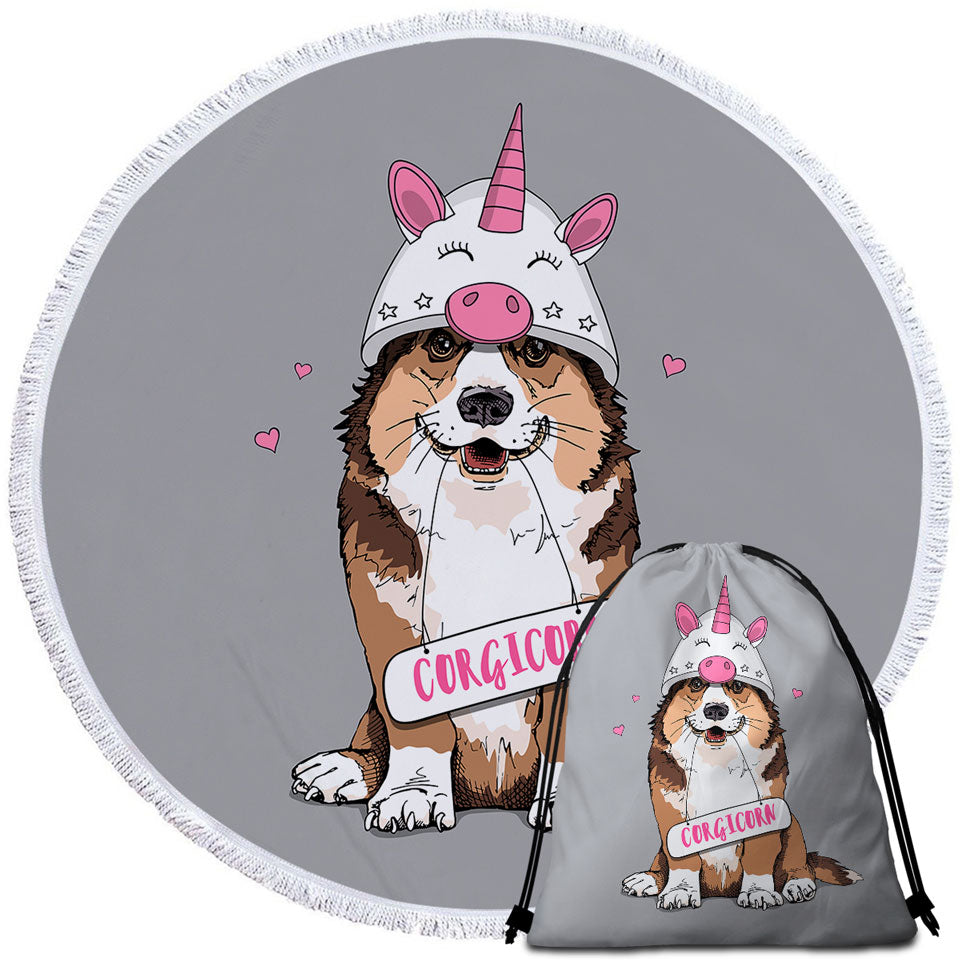Cute Beach Towels Corgi Dog as A Unicorn Corgicorn