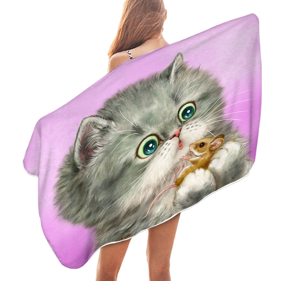Cute Beach Towels Friends Baby Cat and Mouse