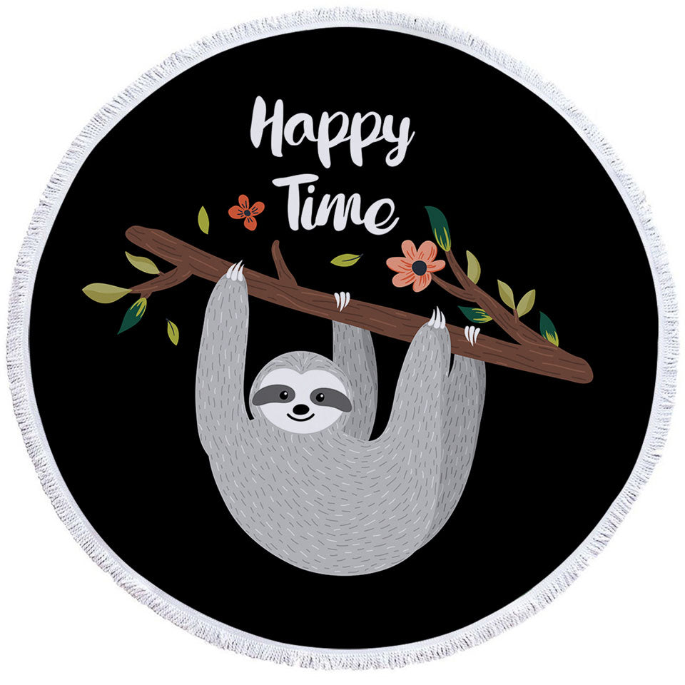 Cute Beach Towels Happy Time Cute Sloth Circle Towel