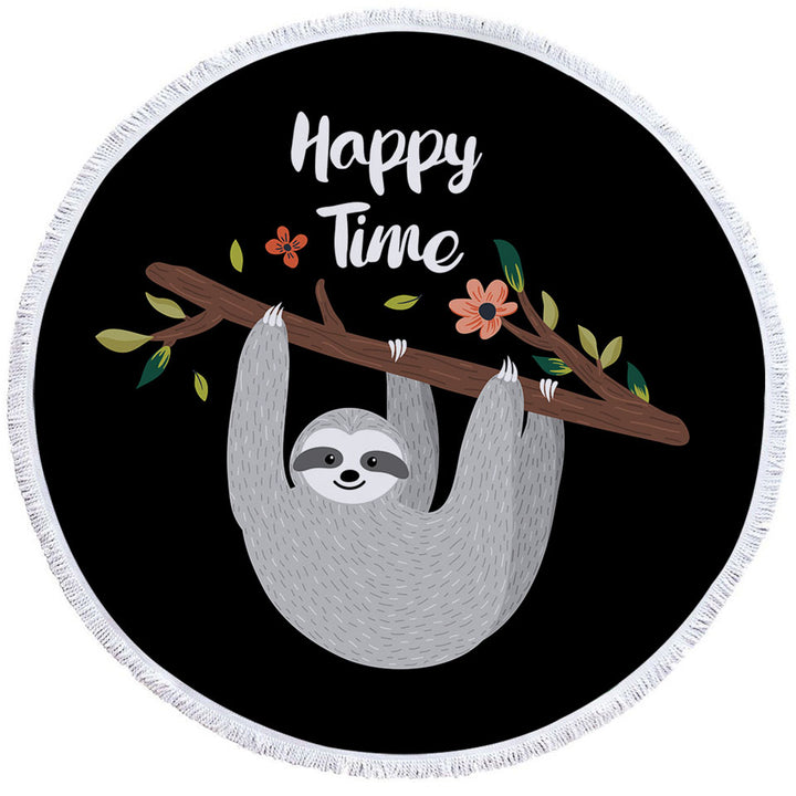 Cute Beach Towels Happy Time Cute Sloth Circle Towel
